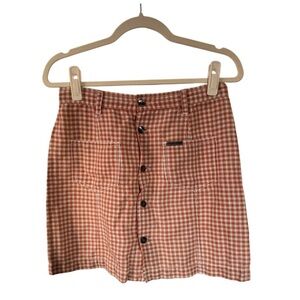 Vintage Calvin Klein Button Orange Plaid Gingham Mini Skirt - sz 10 Cottagecore